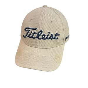 Titleist Hat Cap Fitted Mens Medium-Large Tan Khaki Mesh Pro V1 FootJoy FJ Golf